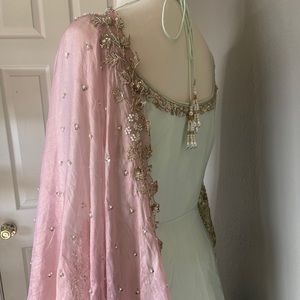 Peplum mint lehenga with mauve dupatta. Hand embroidered - never worn. 2 skirts
